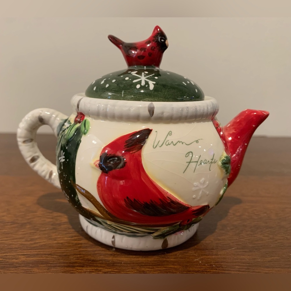 Yankee Candle Co Holly Teapot votive candle holder Red Cardinal Christmas